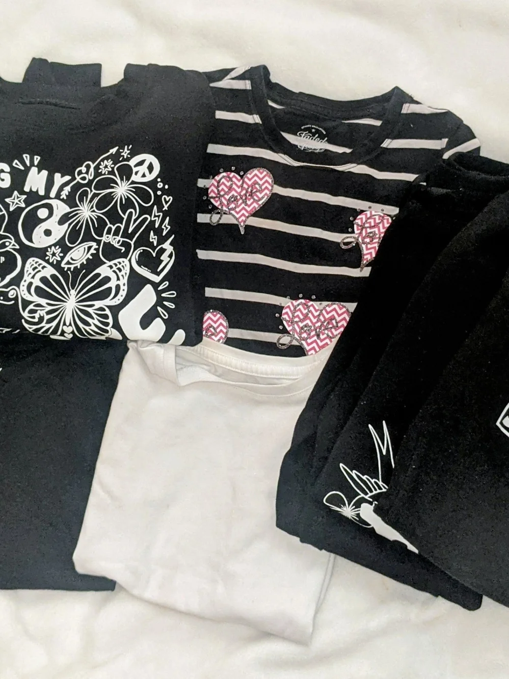Girls Black & White Striped Heart Tee & Sweat Pants